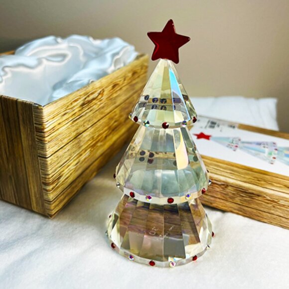 Simon Design SD Clear Iridescent Crystal Christmas Tree Red Star - Picture 3 of 4